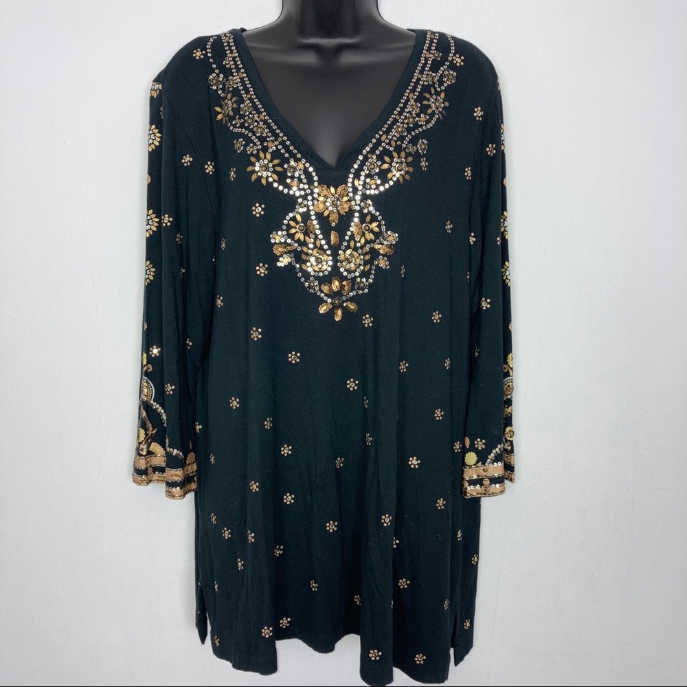 Chico's Black Tunic with Gold Embellishment